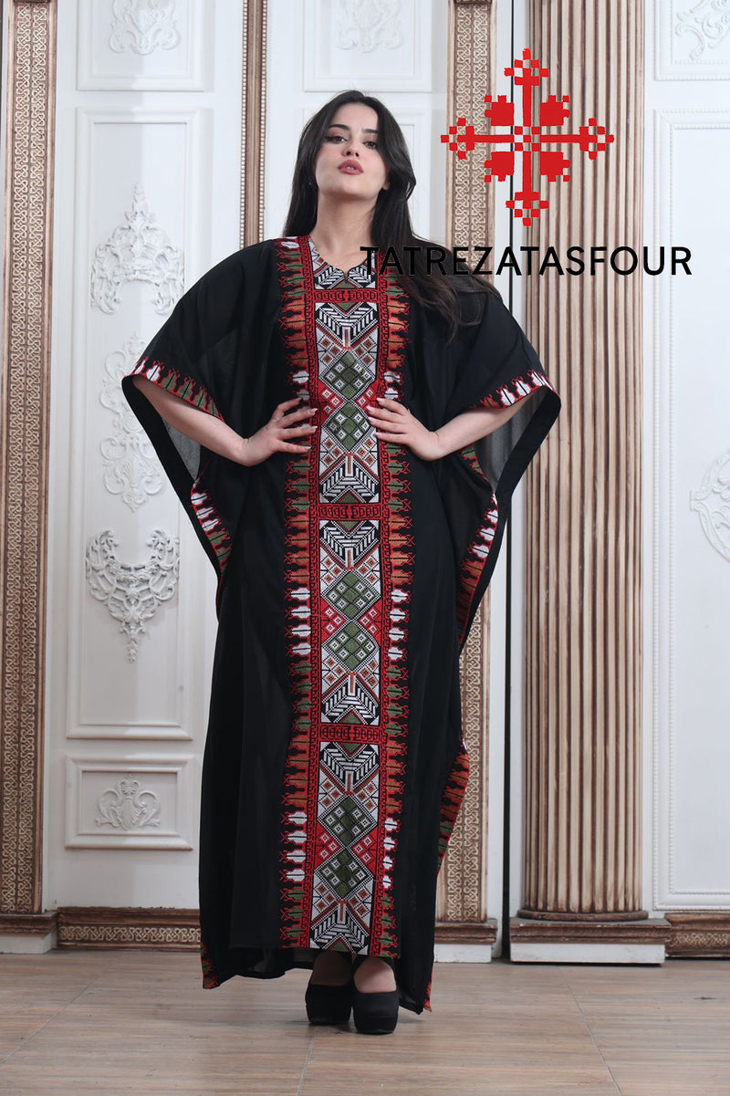 Embroidered Chiffon Abaya – Black with Multi Colored