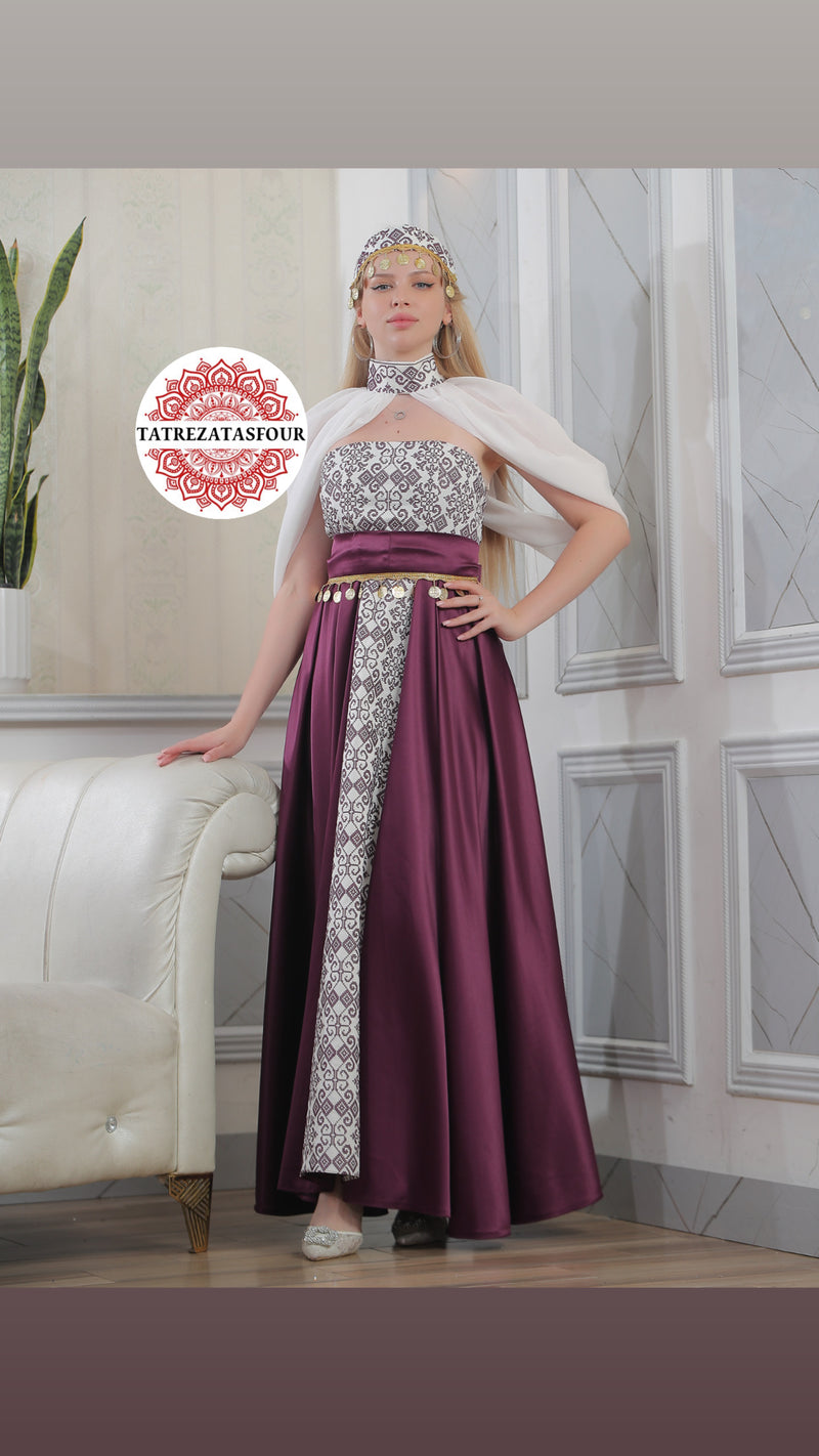 Modern Palestinian Strapless Dress –Purple with Plum Embroidery