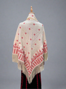 Embroidered White Shawl - Solid Red Stitch