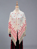Embroidered White Shawl - Solid Red Stitch