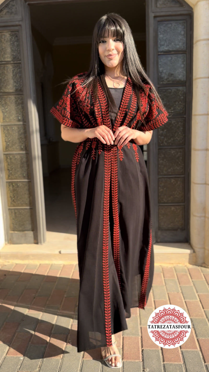 BLACK CHIFFON WITH RED EMBROIDERY