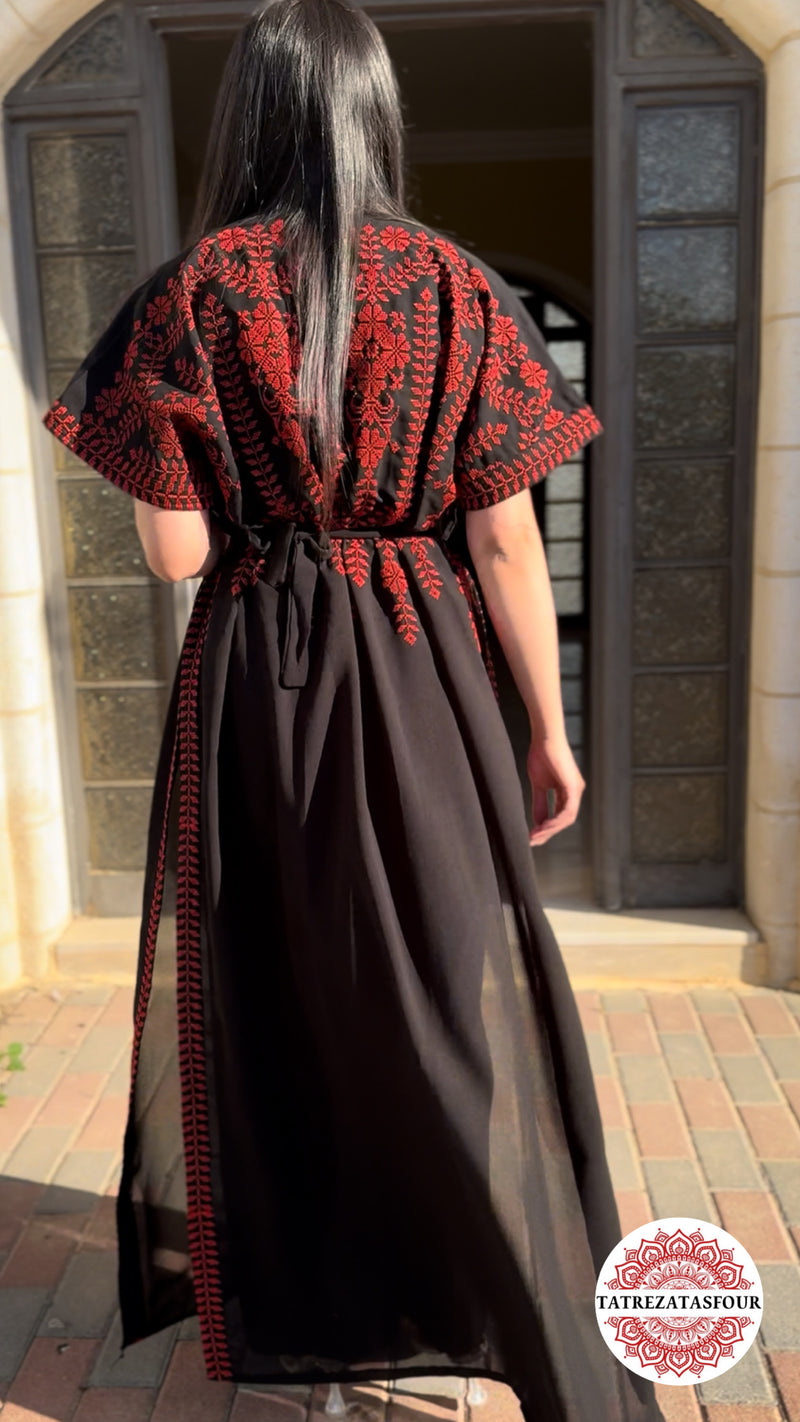 BLACK CHIFFON WITH RED EMBROIDERY