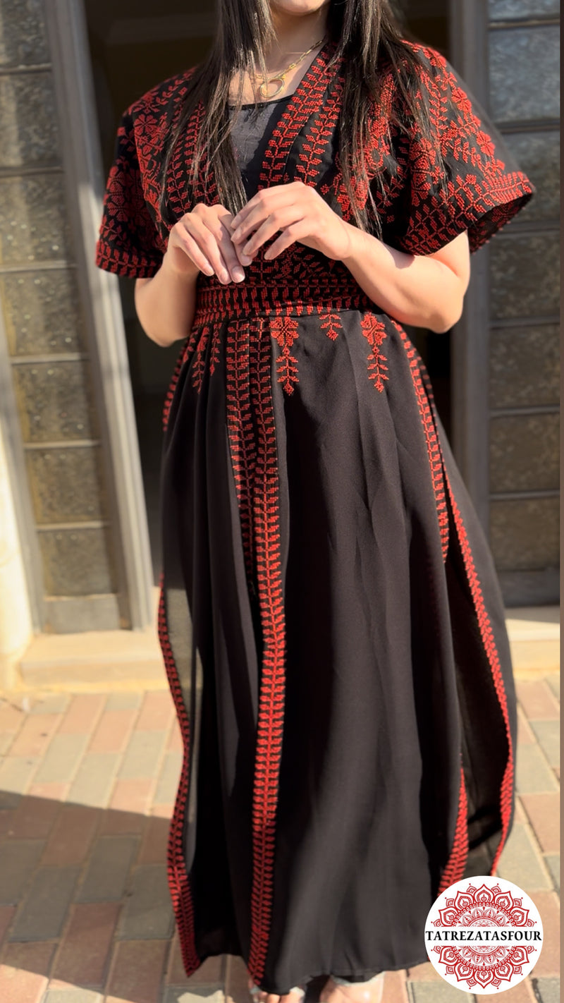BLACK CHIFFON WITH RED EMBROIDERY