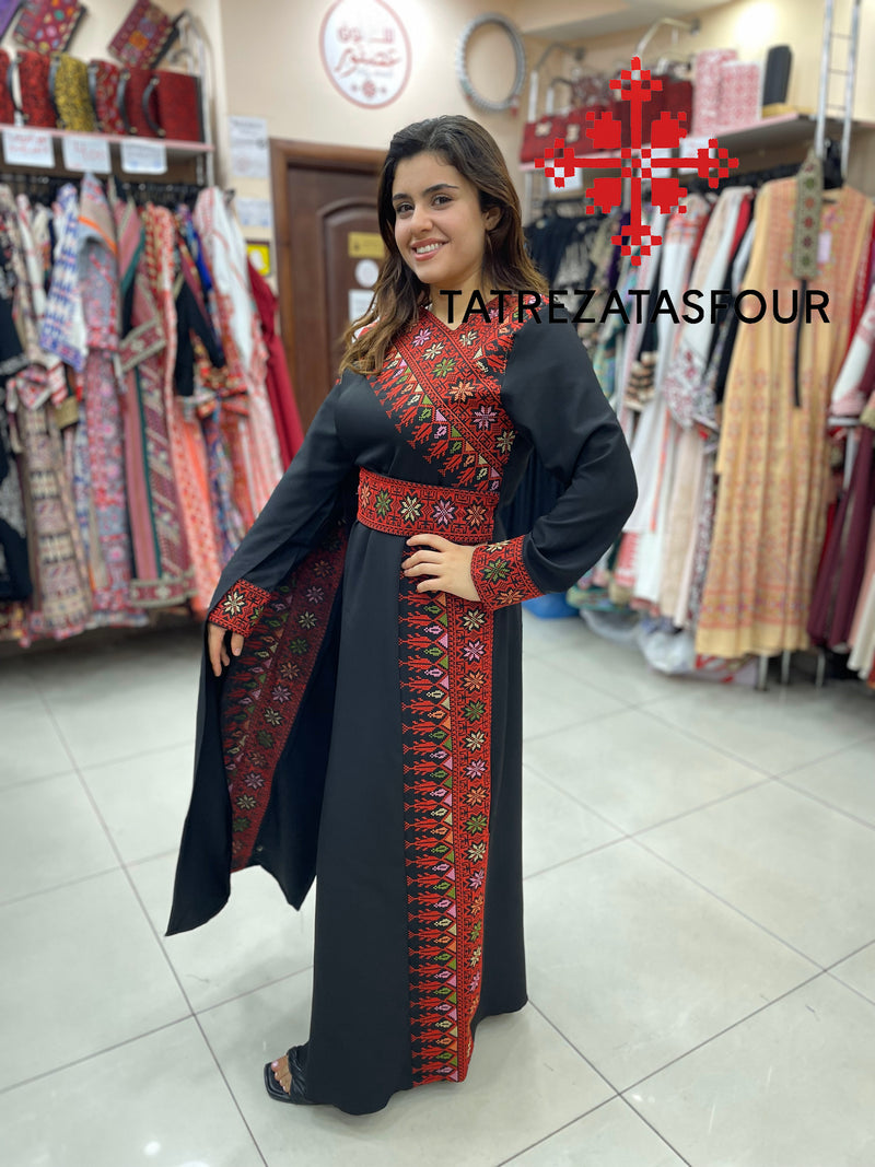 Embroidered Shoulder in Black and Red Thread