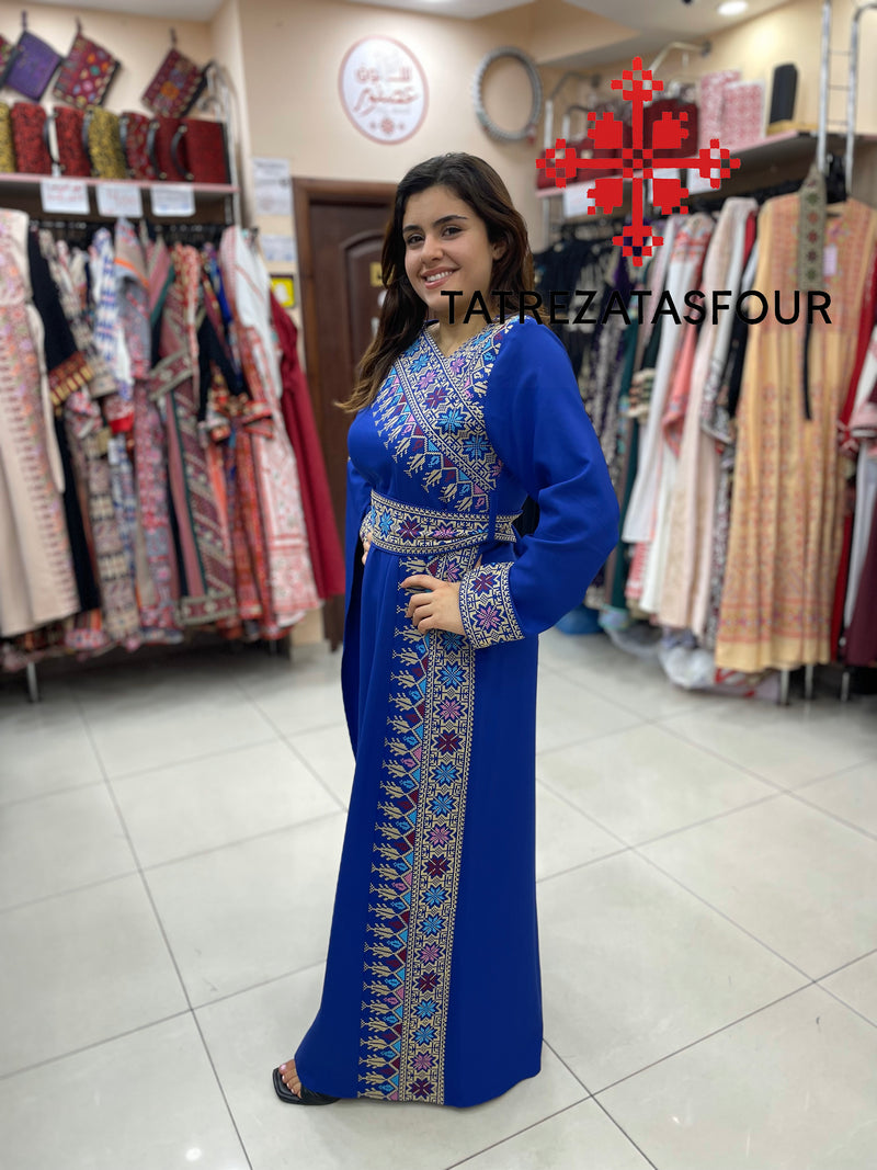Embroidered Shoulder in Blue and Gold Thread