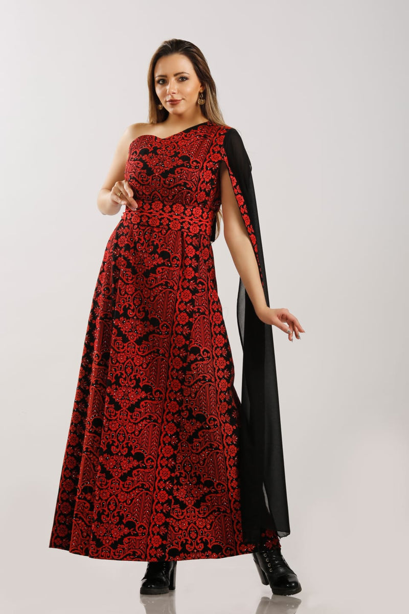 Off shoulder Embroidered with black fabric Red Stitching size 3