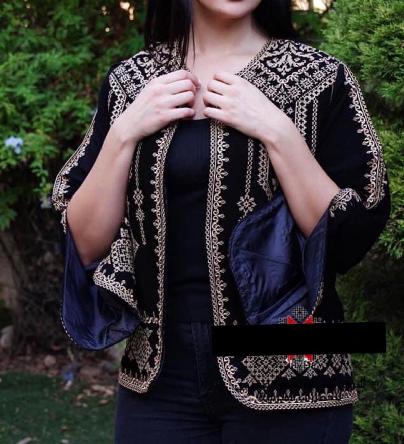 Embroidered short jacket black with gold stitching size[3]