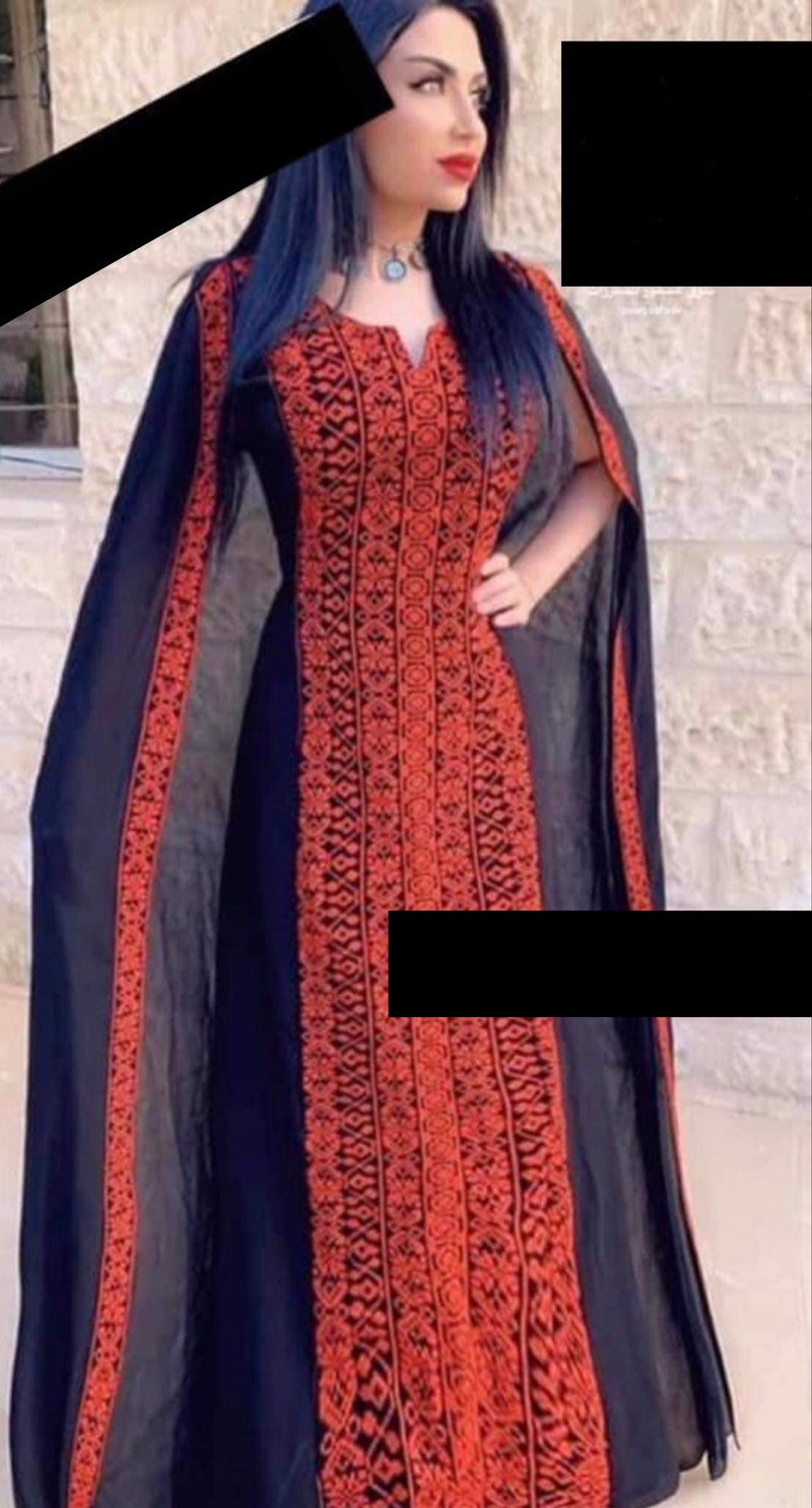Chiffon 2pc sleeveless dress machine made black with red stitching size [2]