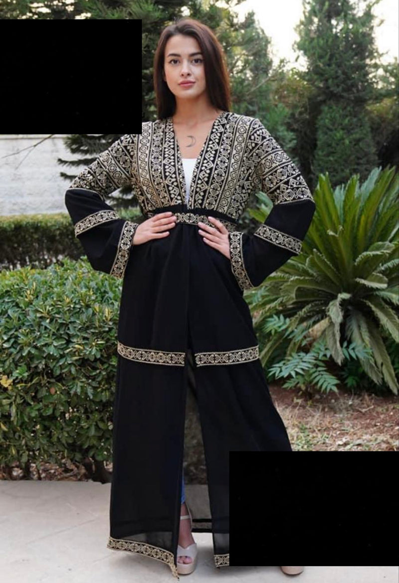 Embroidered long jacket black with gold stitching size[4]