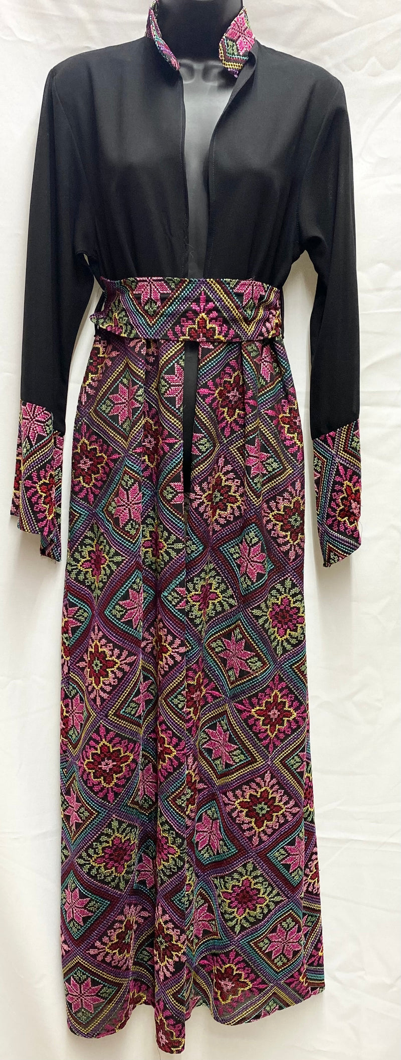 Chiffon Fully embroidered under the waist long jacket Black with multi color stitching size[3]
