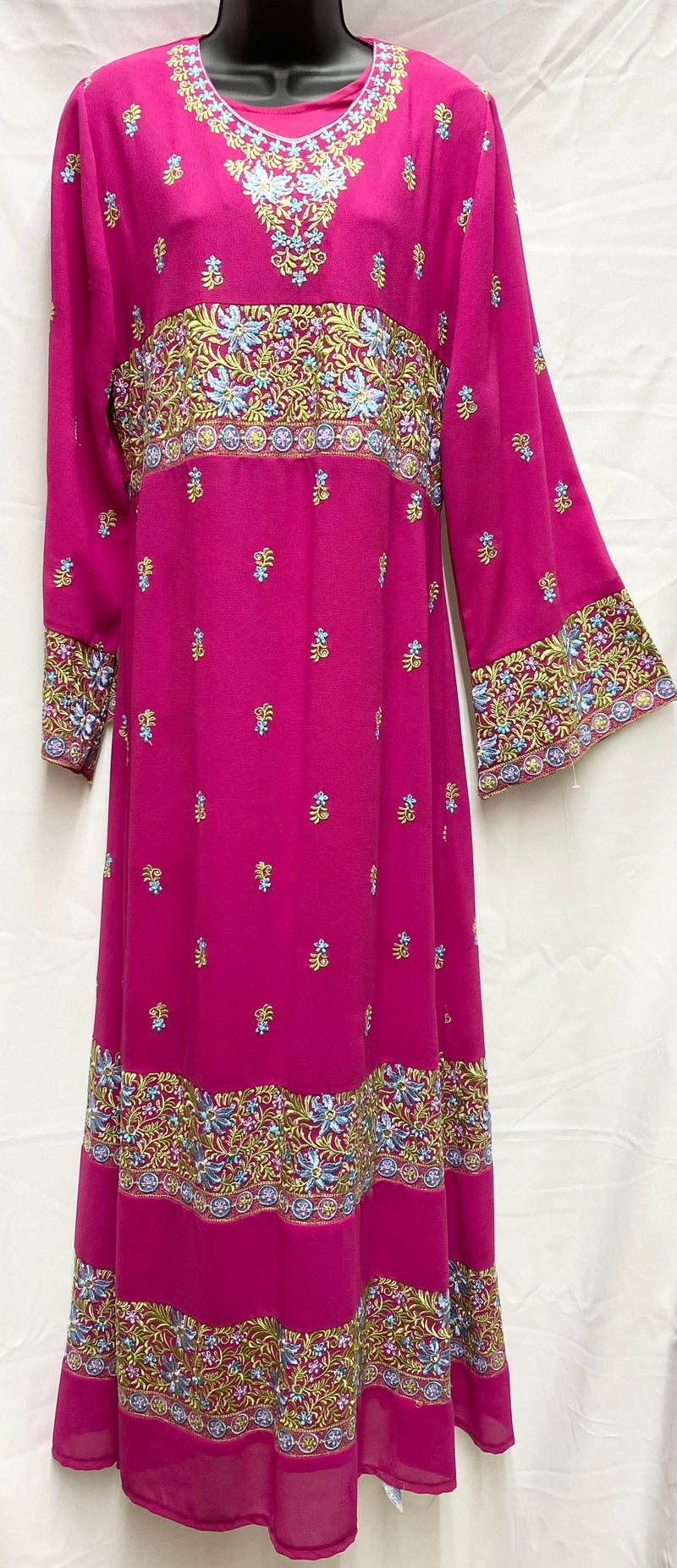 Chiffon 2pc dress embroidered pink with green & blue stitching sizes [2]