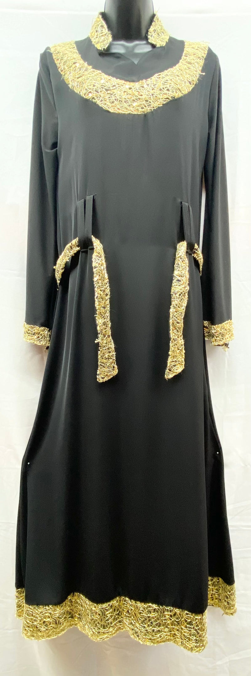 Abaya black with gold stitching 100% polyester size[2]