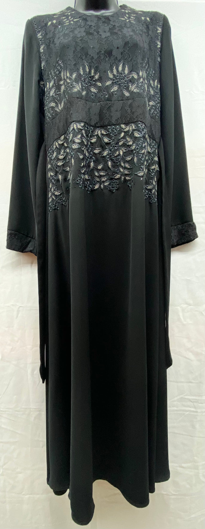 Abaya black fabric laced stitching with black rhinestones size[2]