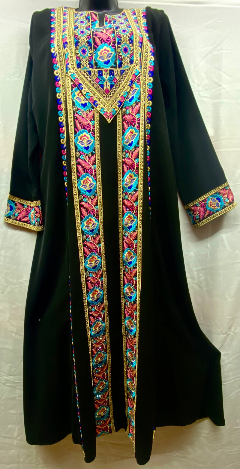 Embroidered Abaya black with multi-color stitching size [3]