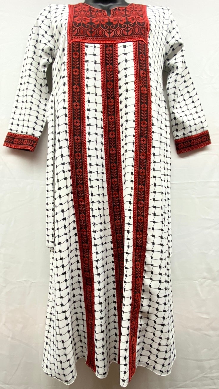 Embroidered teens dress Palestinian Hata white with red stitching size[5]