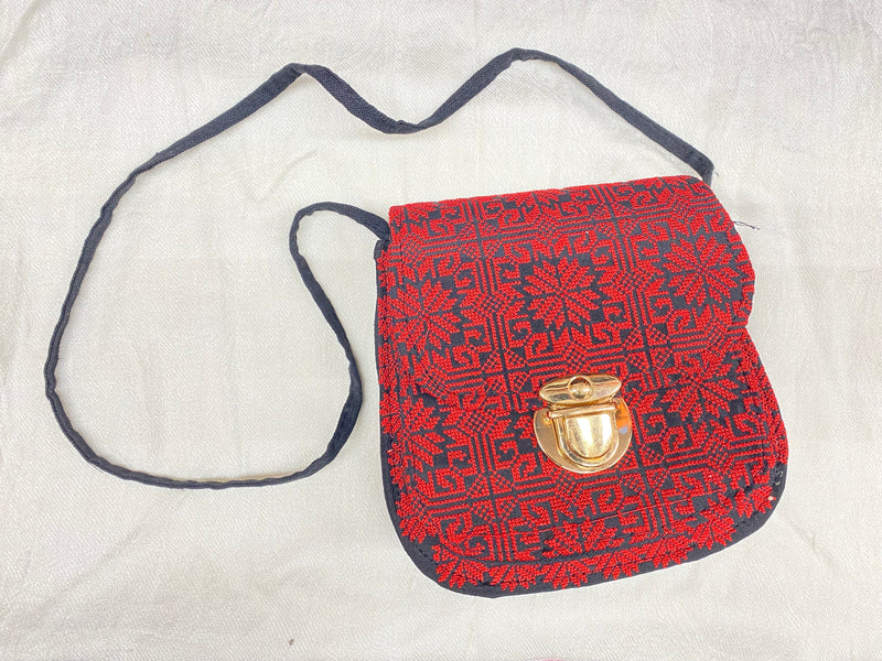 Embroidered purse red & black with gold accents