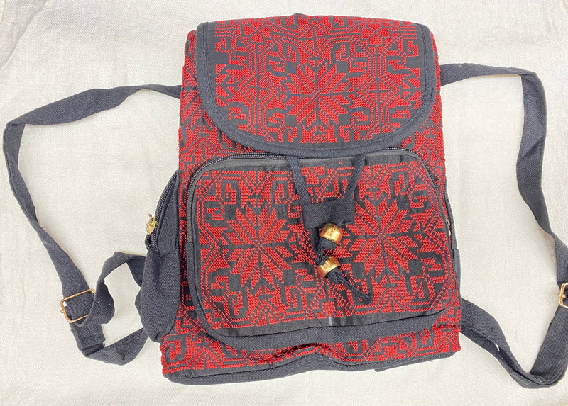 Embroidered book bag red & black with gold accents