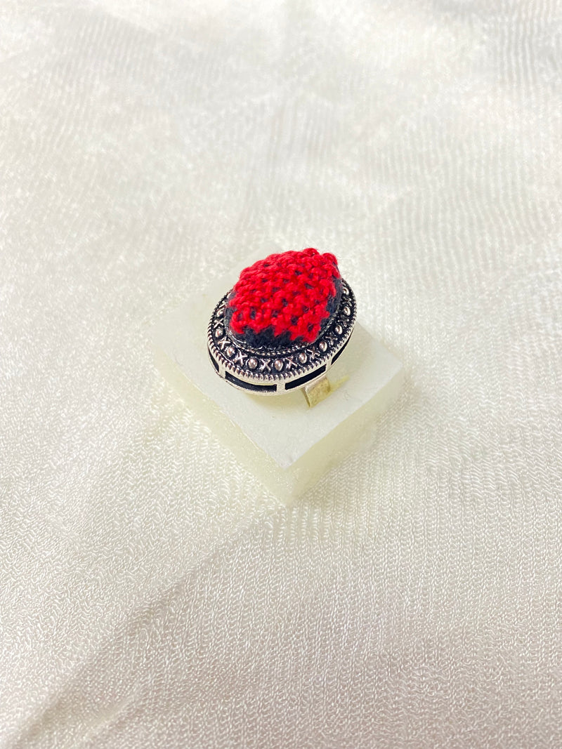 Embroidered adjustable size ring red & black.