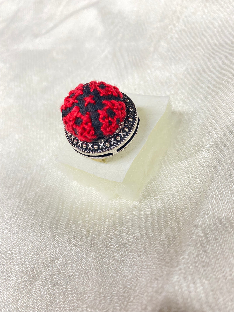 Embroidered adjustable size ring red & black