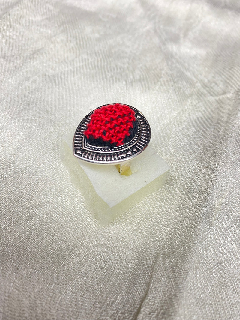 Embroidered adjustable size ring red & black