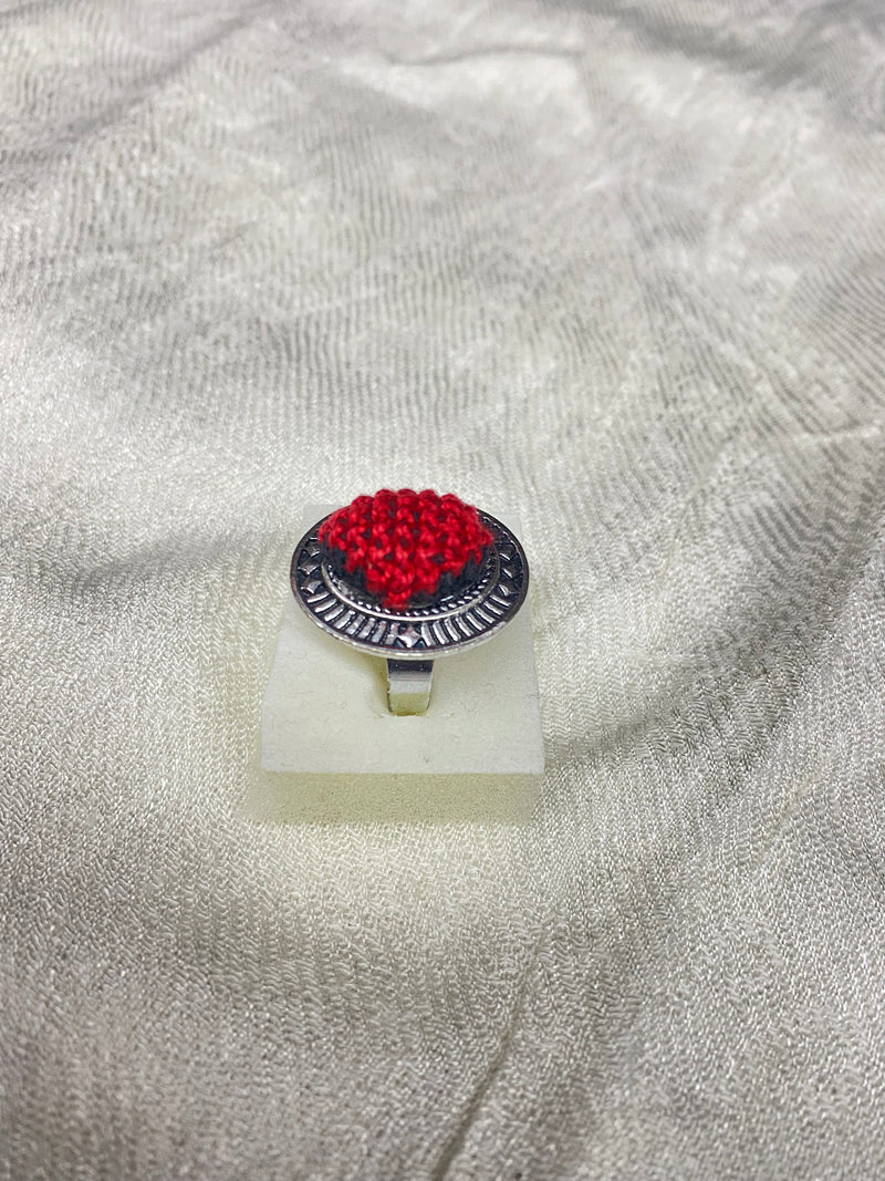 Embroidered adjustable size ring red & black