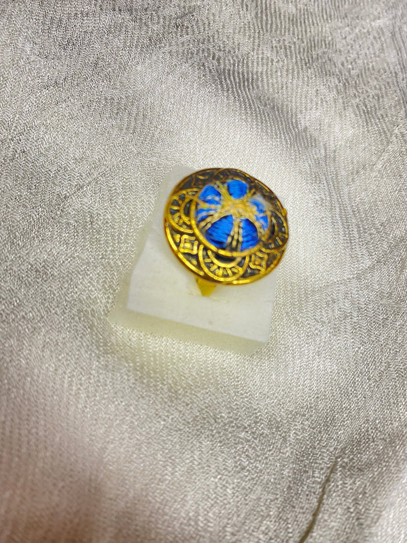 Embroidered adjustable size ring blue & gold.