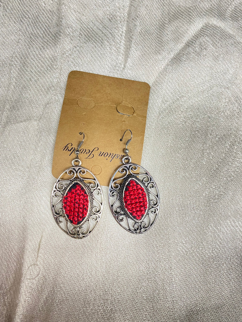 Embroidered earrings red & black