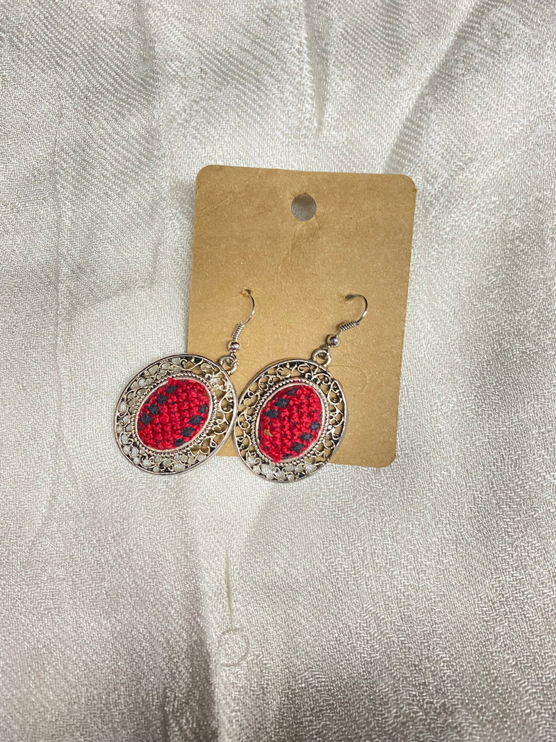 Embroidered earrings red & black