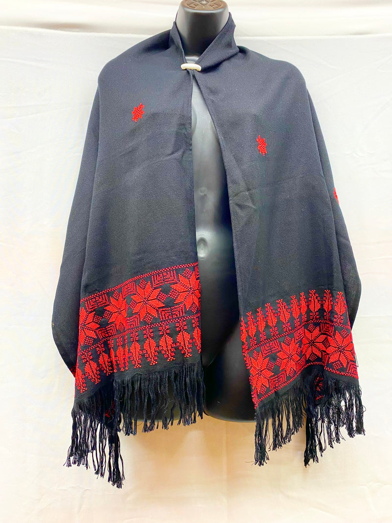 etamen embroidered machine made scarf black with red single stitching