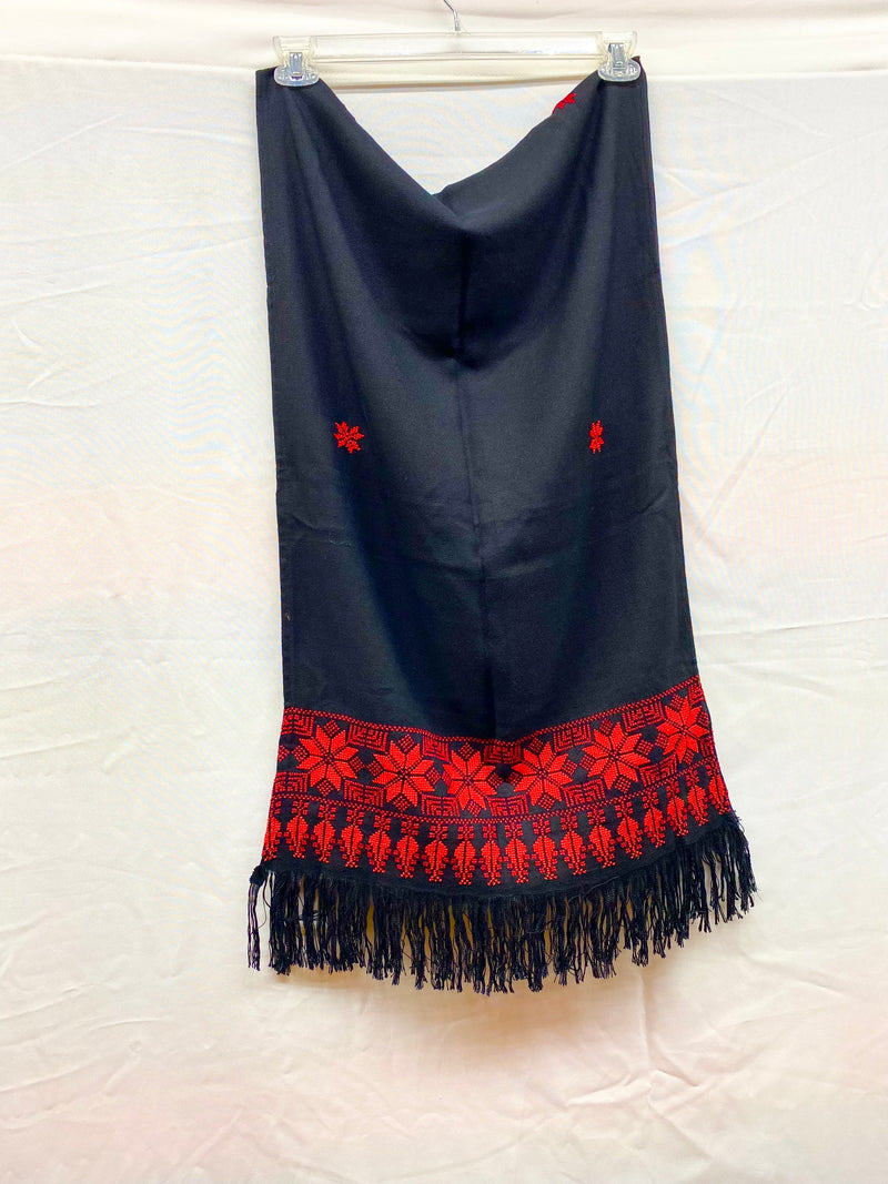 etamen embroidered machine made scarf black with red single stitching