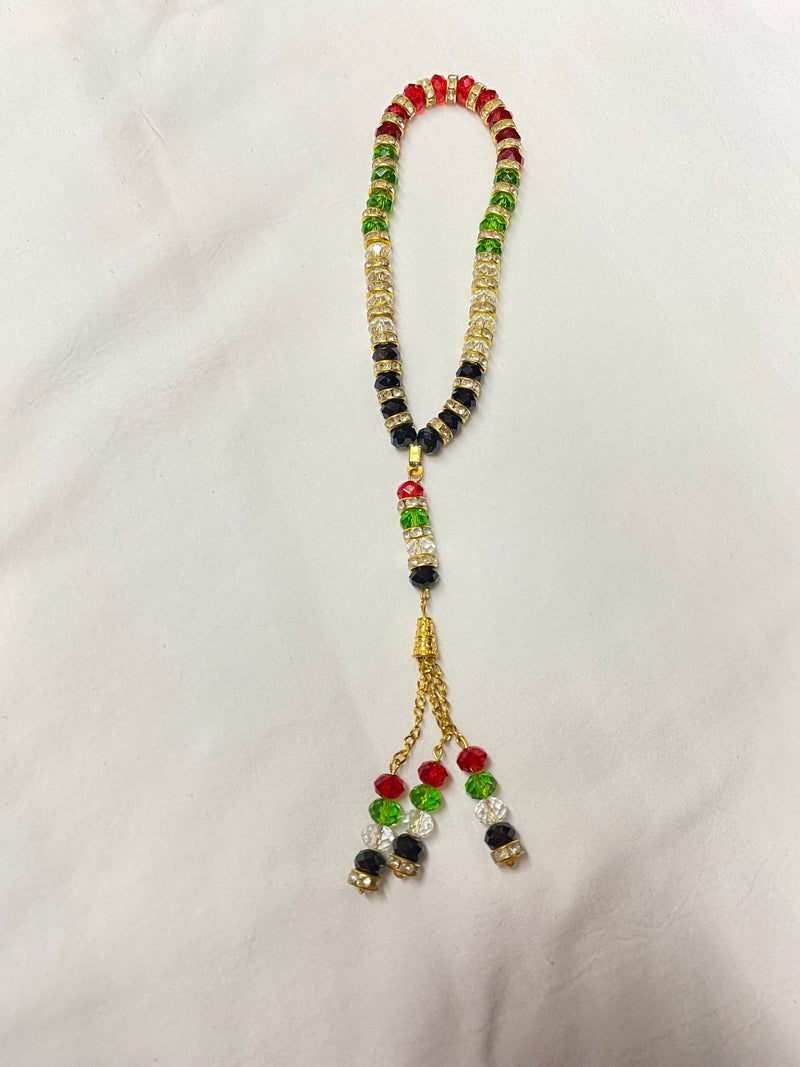Palestinian crystal colored prayer beads with designs
