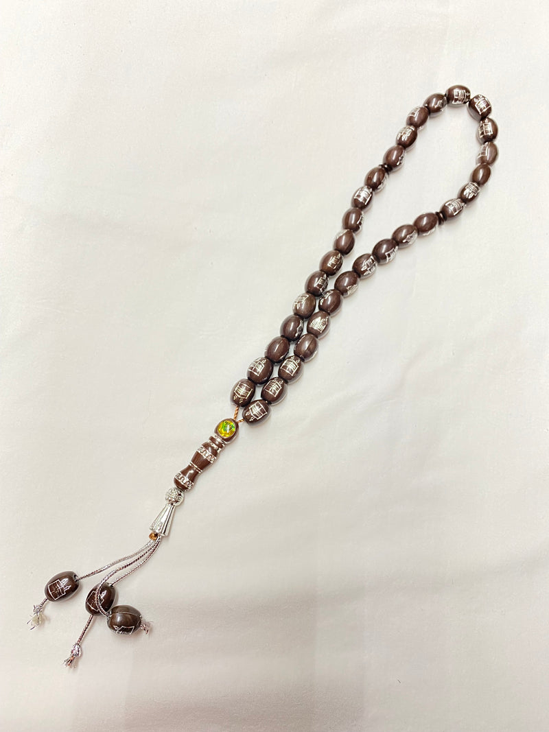 Brown prayer beads with kaaba design