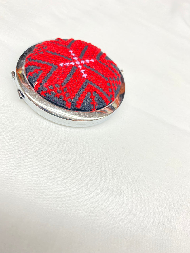 Palestinian embroidered mini pocket mirror red & black & pink