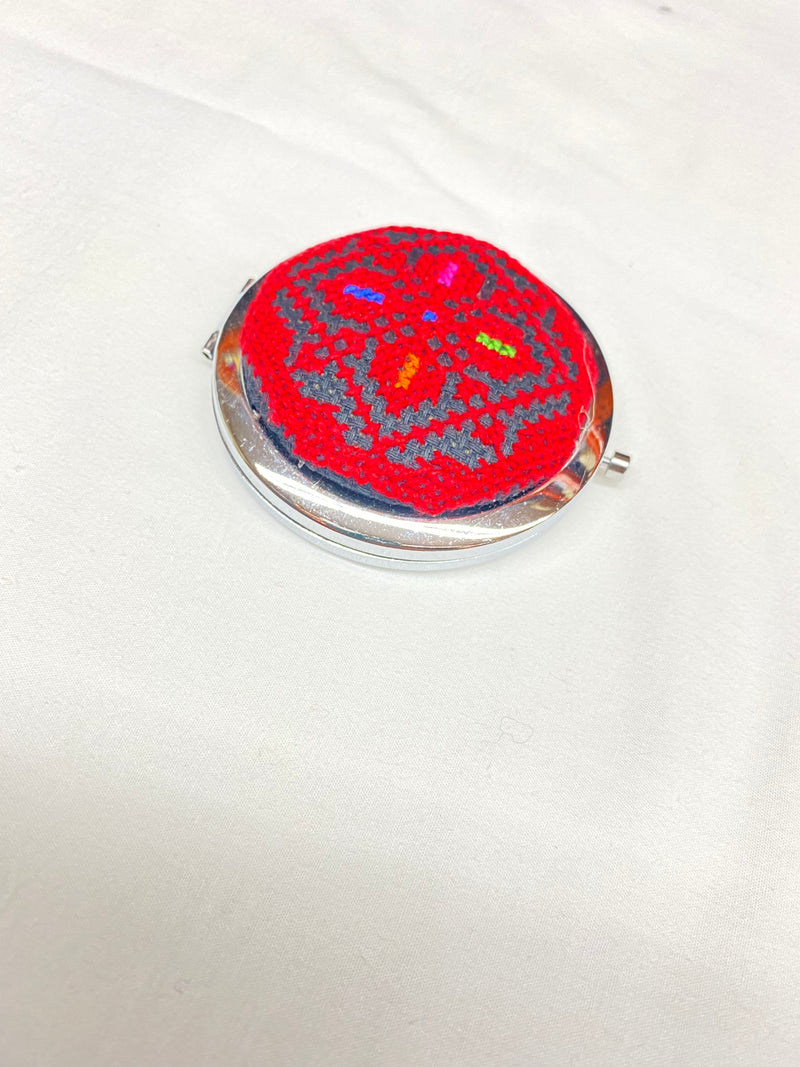 Palestinian embroidered mini pocket mirror red & black & turquoise