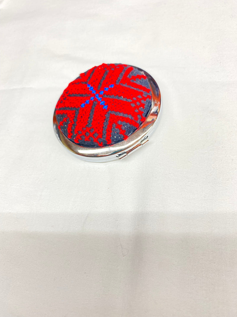 Palestinian embroidered mini pocket mirror red & black & blue