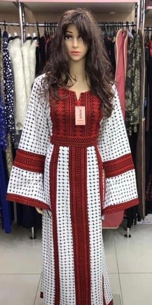 Embroidered Palestinian Hata dress with red stitching size[5]