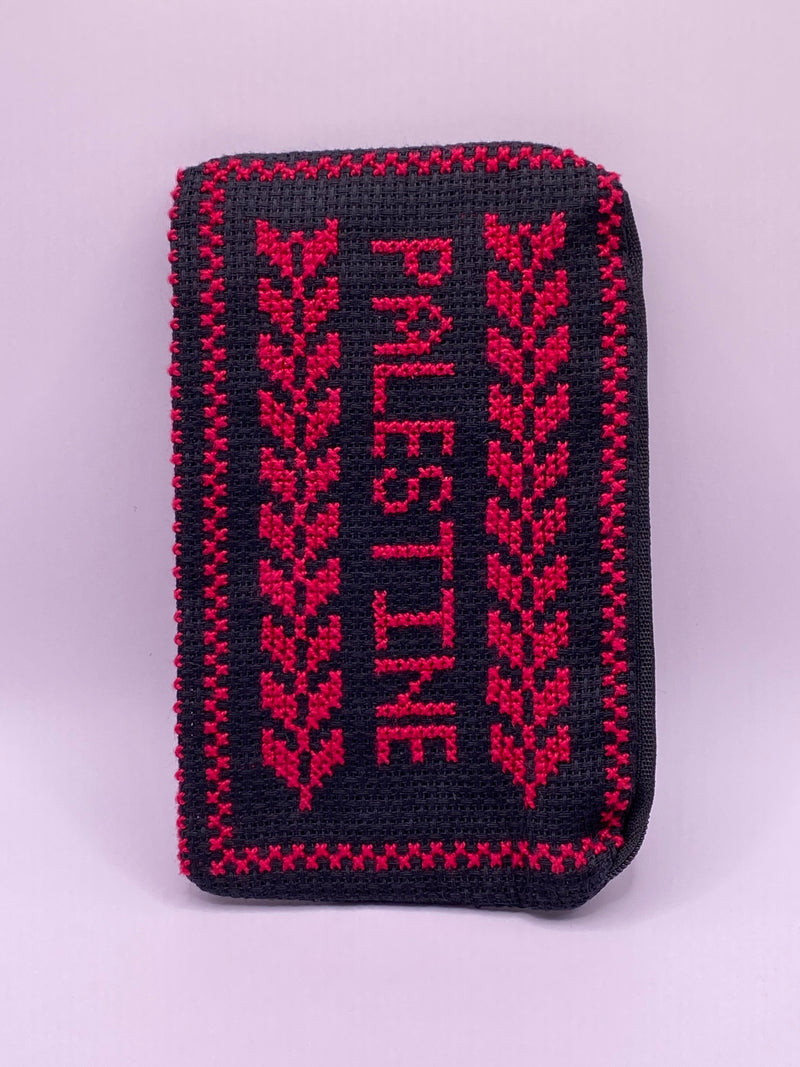 palestine embroidered red wallet