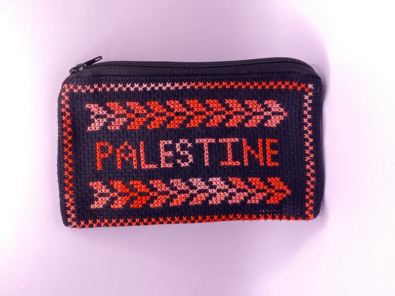 palestine embroidered red wallet