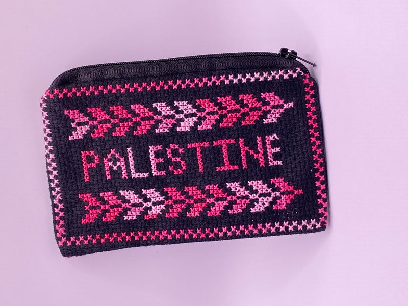 palestine embroidered pink wallet