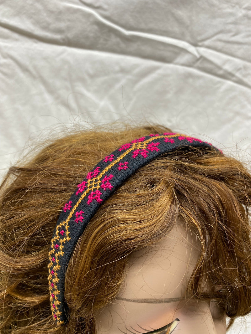 Palestinian embroidered head band black & pink & yellow