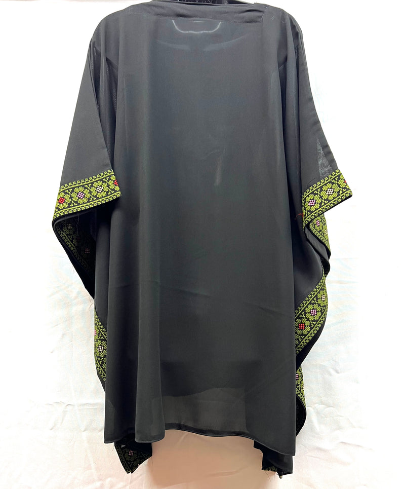 embroidered chiffon machine made poncho black with green stitching one size fits all