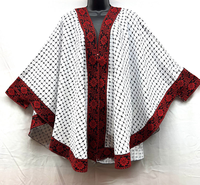 embroidered open poncho hata pattern with black base & red stitching one size fits all