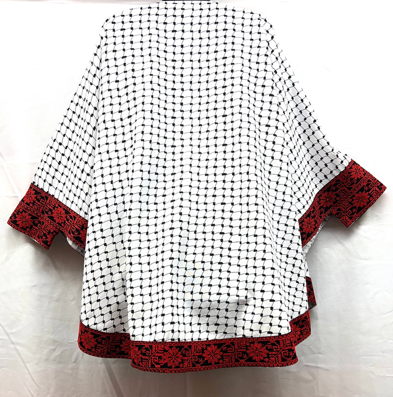 embroidered open poncho hata pattern with black base & red stitching one size fits all