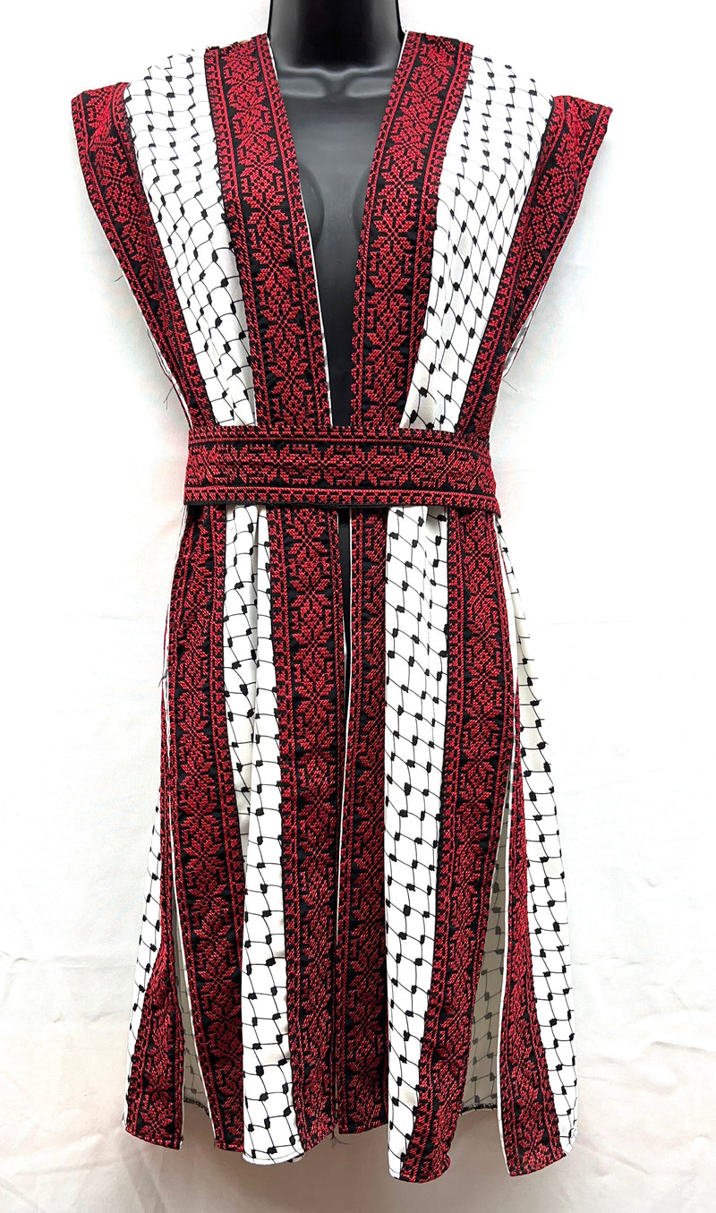 embroidered sleeveless jacket hata pattern with black base & red stitching size[4]