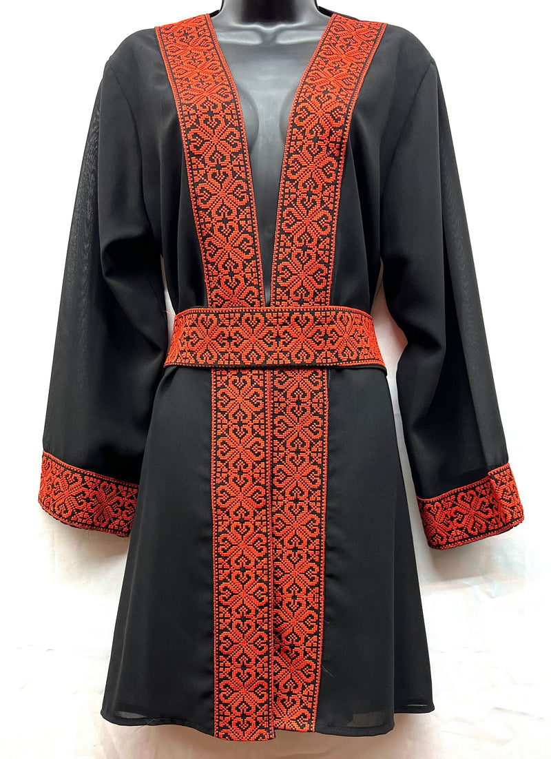 embroidered chiffon jacket machine made black with red stitching size[2]