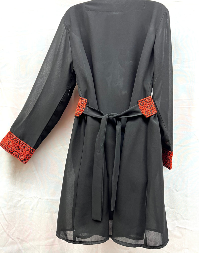 embroidered chiffon jacket machine made black with red stitching size[2]