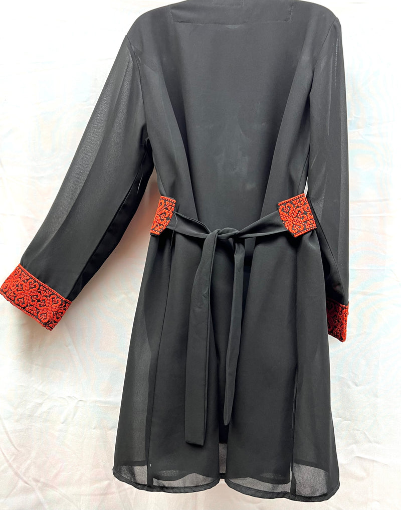 embroidered chiffon jacket machine made black with red stitching size[3]