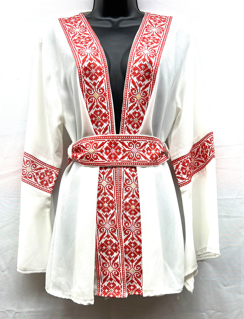 embroidered chiffon jacket machine made white with red stitching size[4]