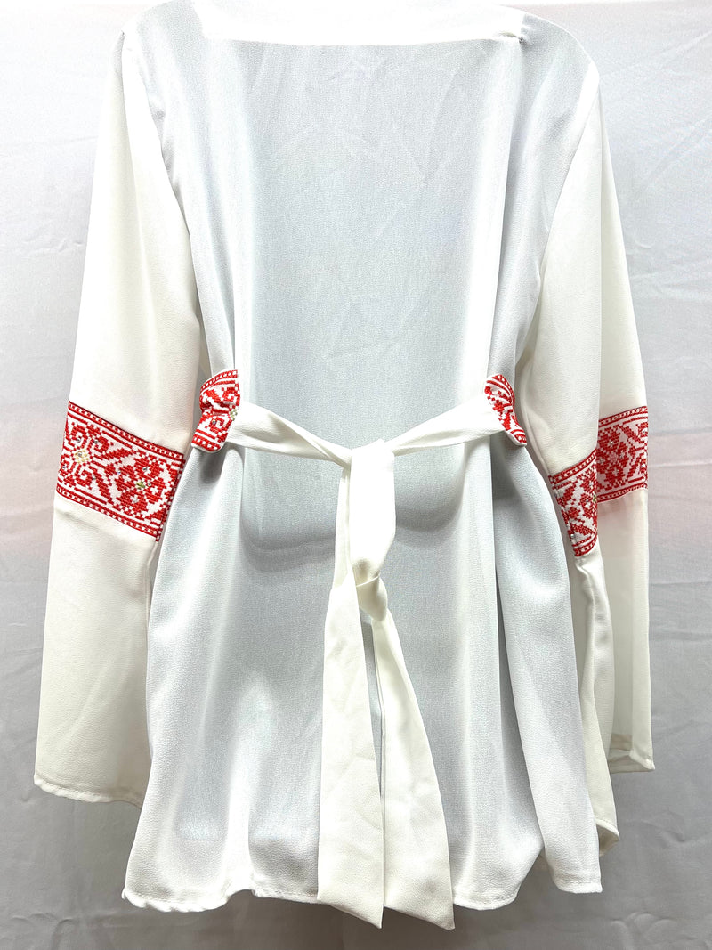 embroidered chiffon jacket machine made white with red stitching size[4]