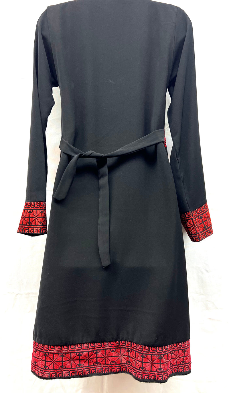 Embroidered machine made fabric dress black with red stitching size[3]